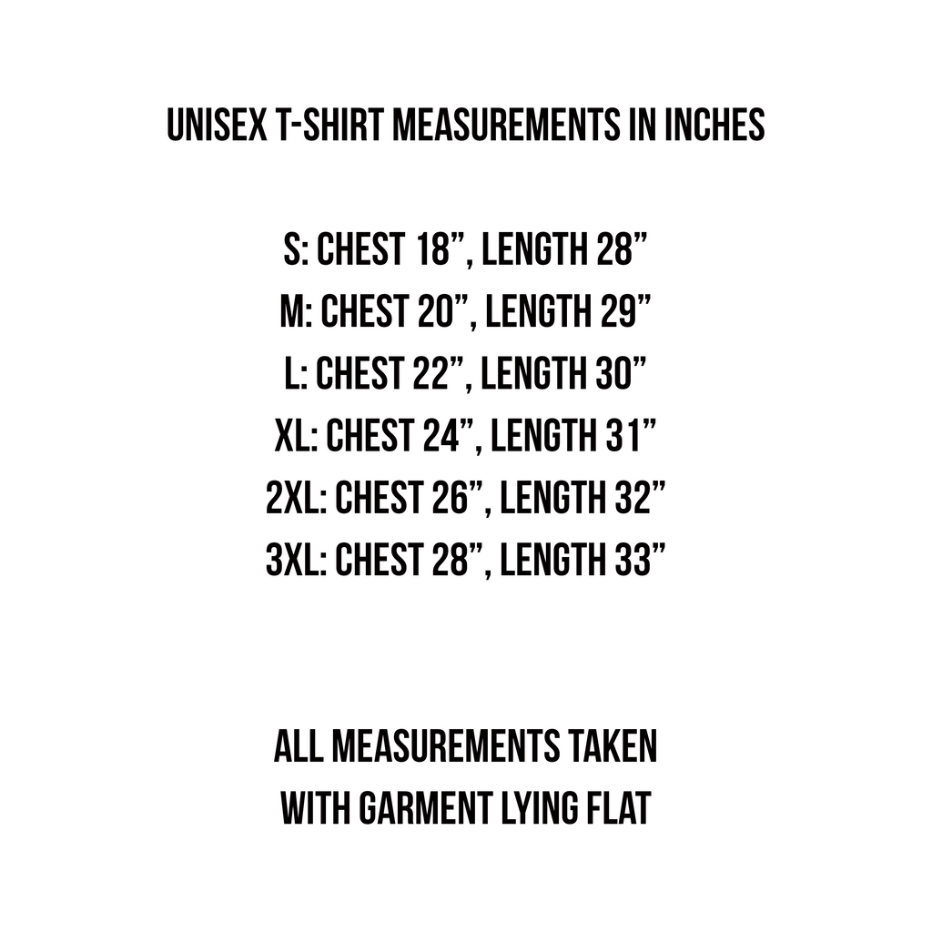 Port and Company Unisex T-shirt size chart small through 3xl